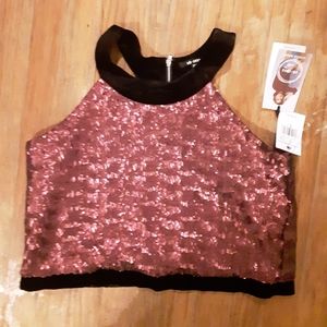 ISABELA MOONER SEQUINS HALTER CROP TOP